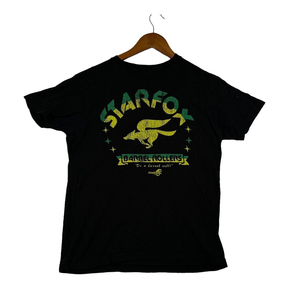 Men's Starfox T-Shirt Zero Barrel Rollers Vintage Game Gamer Black Nintendo M
